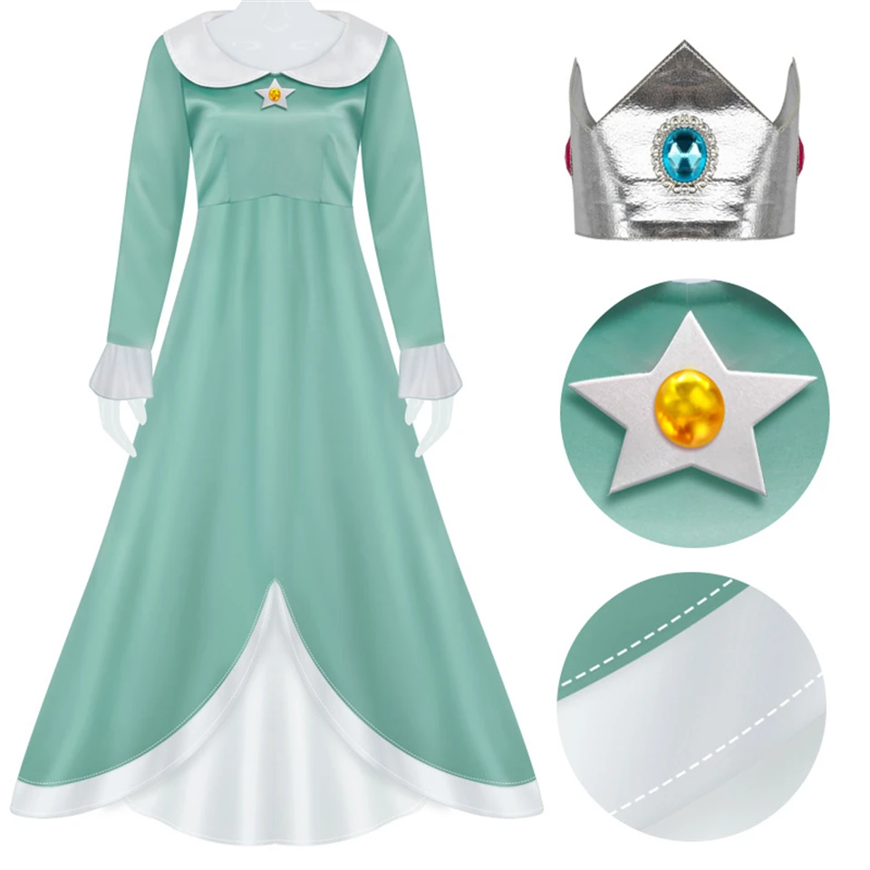 Carnival Masquerade Mother Kids Cosplay Game Movies Luigi Brothers Peach Dress Halloween Women Girls Party Performance Costume 2