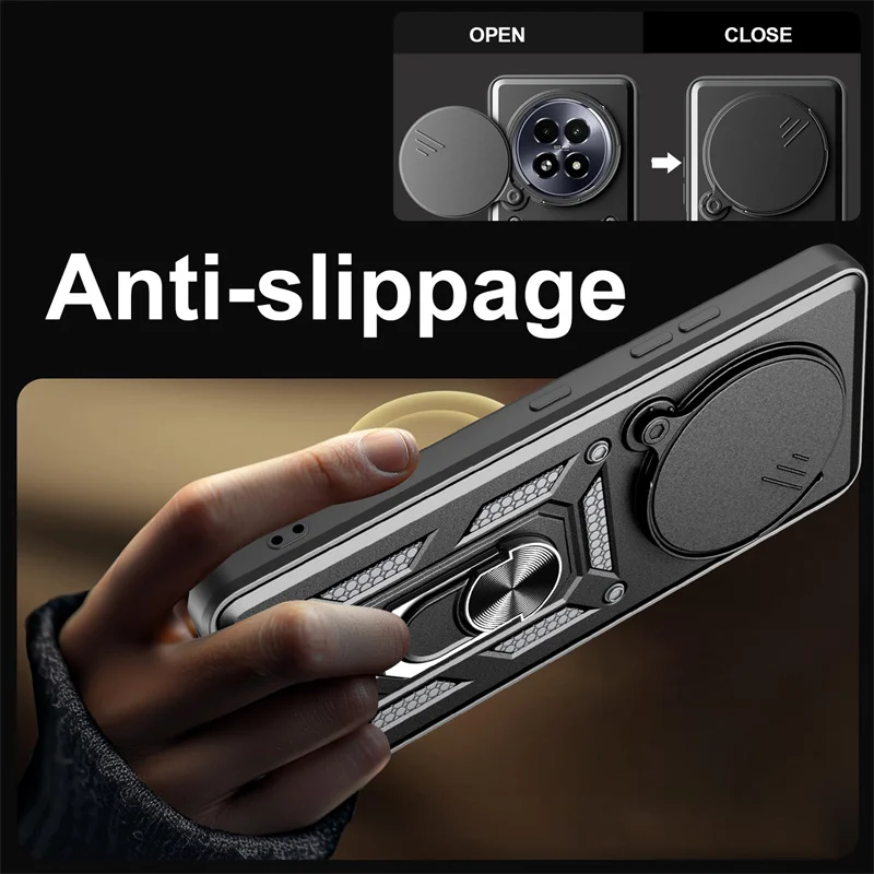 Sleek Slide Lens Armor Phone Case with Magnetic Ring Holder