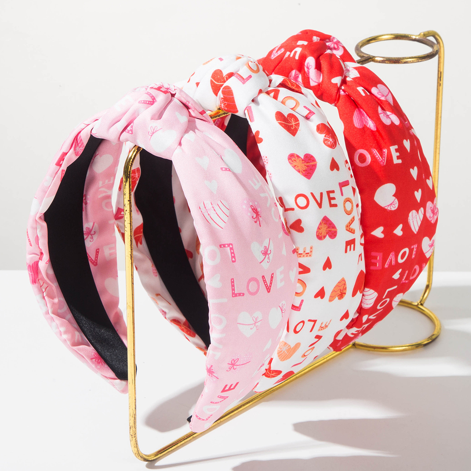  New Valentine's Day Headband 3 Pieces/Set Fabric Printed Letter Love Headband Versatile Sweet Holiday Hair Accessory 