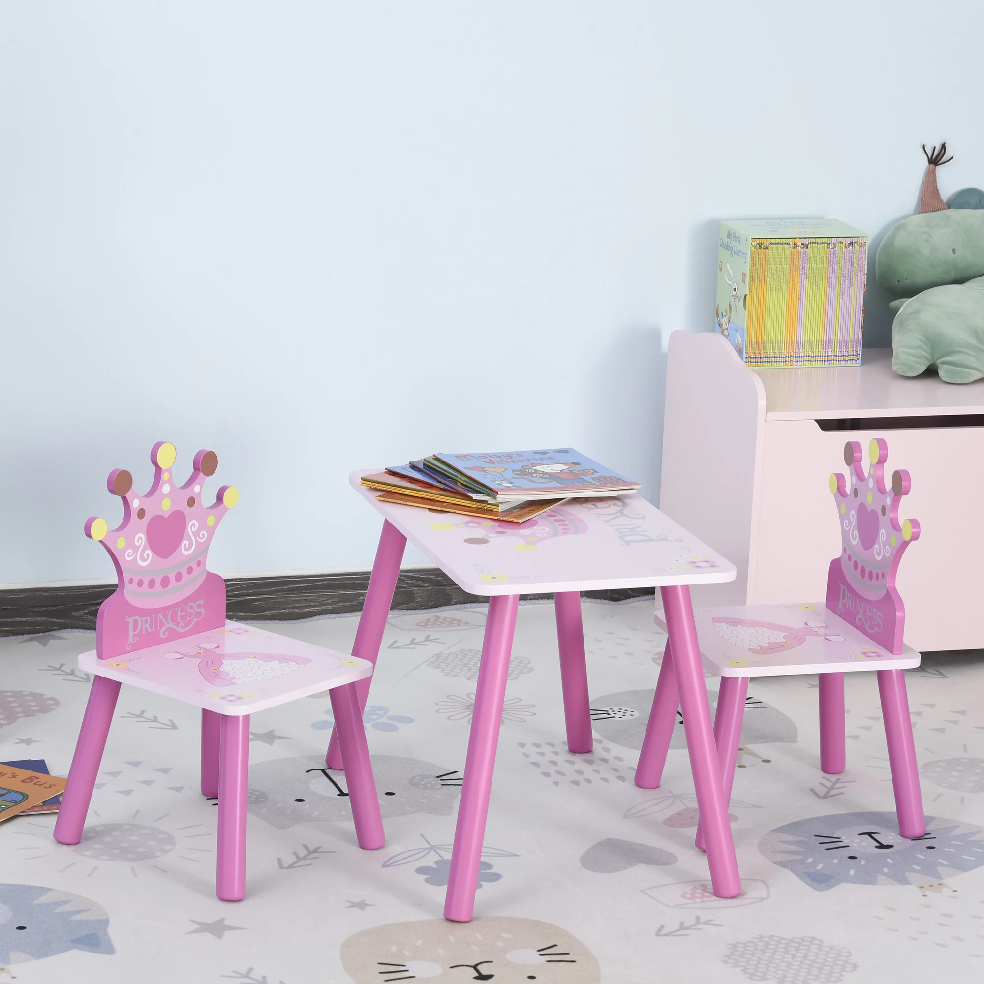 Triple Piece Collection Children's Wood Table Seat with Crown Pattern 2