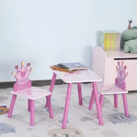 Triple Piece Collection Children's Wood Table Seat with Crown Pattern 2