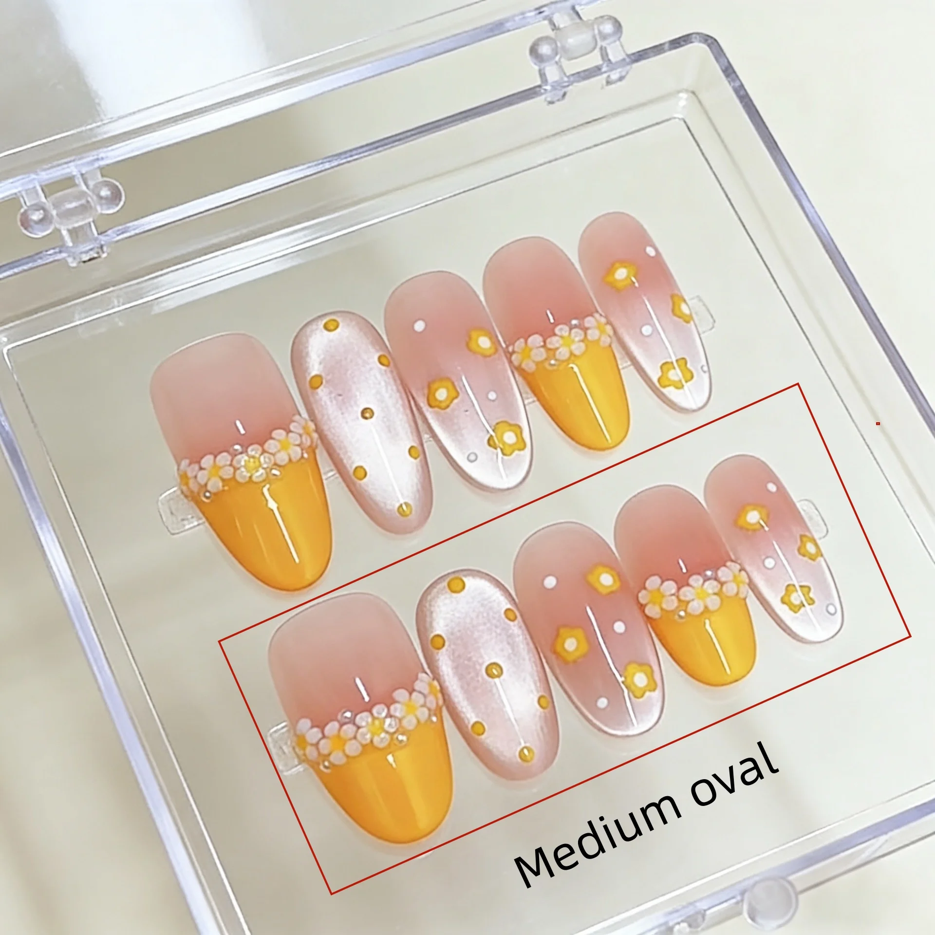 10개입 작은 데이지 꽃무늬 핸드메이드 네일 스프링 허니 프렌치 캣아이 프레스..