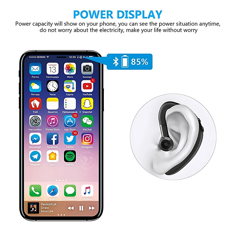 Bluetooth 5.4 Ear-Hook Wireless Earphone 180° Rotation Adjustable Left Right Ear Universal Headset With Mic For Sport Business 6