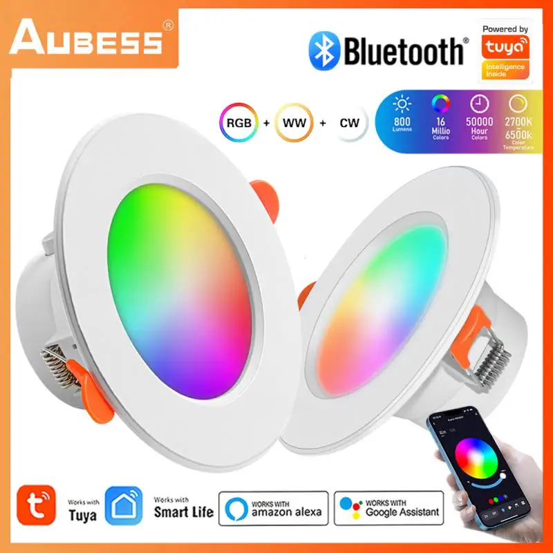투야 LED 다운라이트 스마트 천장 조명, 블루투스 호환, 밝기 조절 RGB 램프, 앱 리모컨, 구글 알렉사 홈과 호환, 10 W, 15W