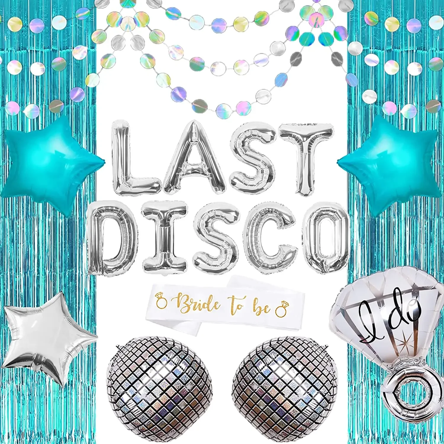 

Last Disco Bachelorette Party Decorations Teal Blue Balloon Garland Kit Bride To Be Sash for Dancing Hen Bridal Shower Supplies