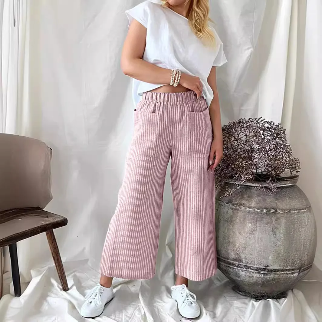 Four Seasons New Cotton Hemp Loose Fashion Casual Straight Pants Women
