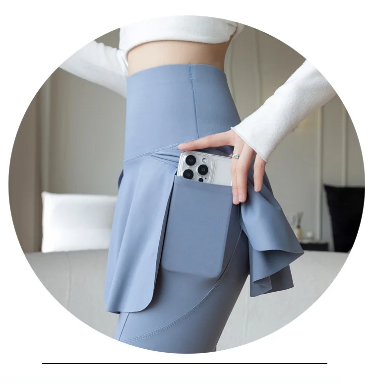 Damen High-Waist Nahtlose Zweiteilige Yoga-Hose mit Tasche, Elastische Leggings mit Po-Lifting-Effekt, Schlankheits-Fitness-Leggings – Detail 18