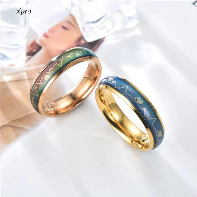 Stainless Steel Ring Change Color Mood Ring Emotional Temperature Fashion Temperature Sensitive Glazed Seven-Color Ring Lamp 2