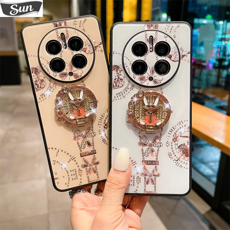 

Чехол в стиле ретро с кроликом для Huawei Mate 50 Pro P60 P50 Nova 10 9 Pro, роскошный блестящий чехол со стразами и кольцом-держателем
