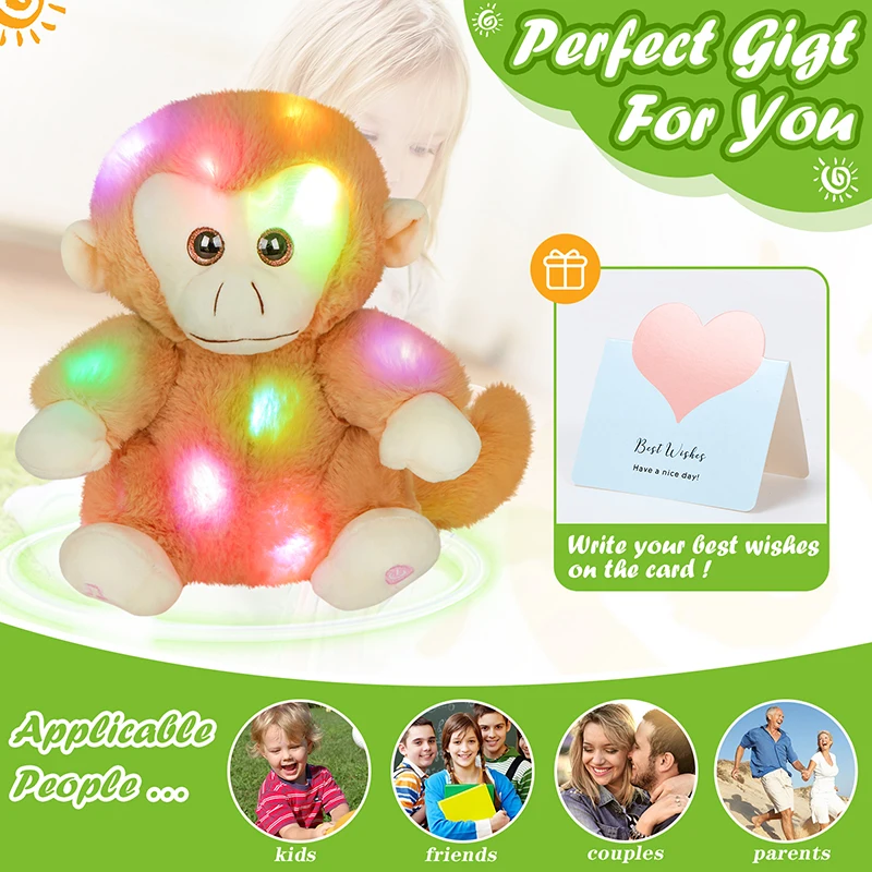 35cm Monkey Musical Plush Toys Animals Throw Pillows with LED Light Luminous Knitted Boy Baby Doll Birthday Gift for Girls plush toy