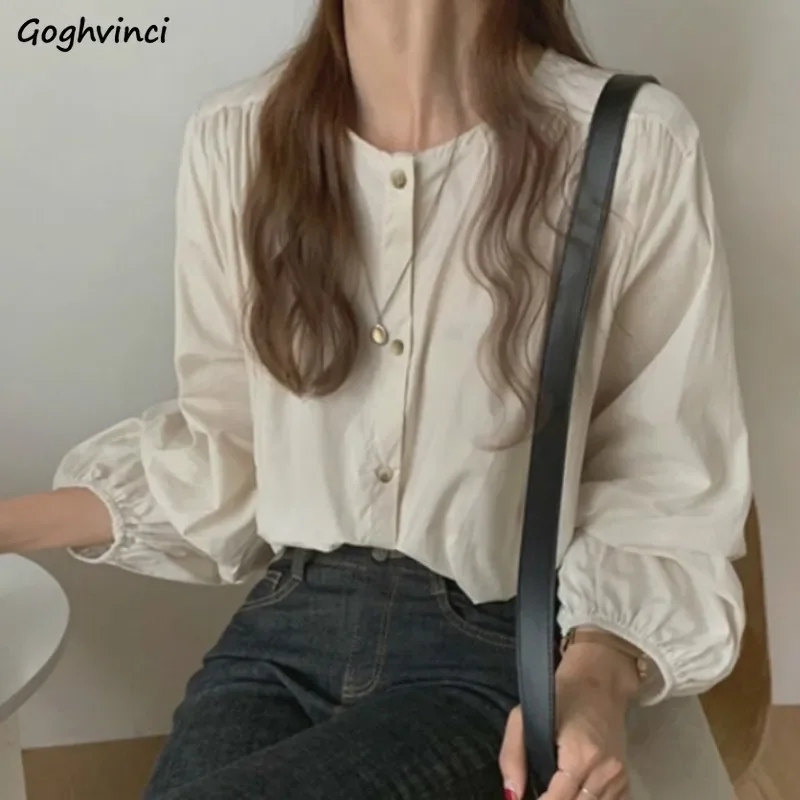 

Shirts Women Simple Retro Casual Trendy Solid Loose Single Breasted Classic Ulzzang Korean Style Tender Elegant Lady Blouses New