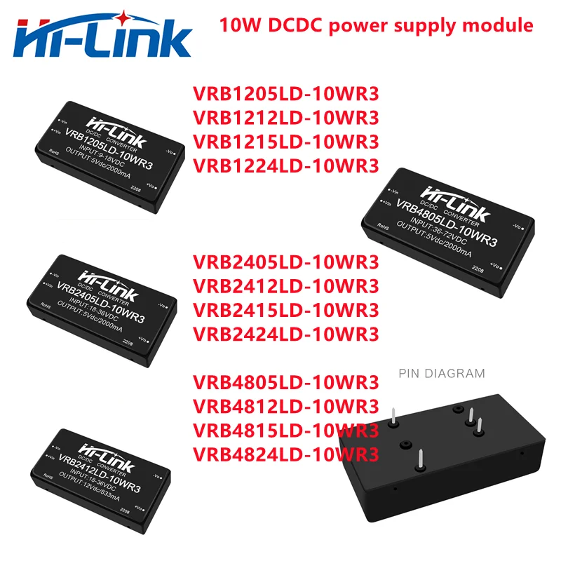 Hi-Link 12/24/48V to 5/12/15/24V 10W DCDC Isolated Converter VRB1205LD-10WR3 VRB4805LD-10WR3 DCDC Switching Power Supply Module