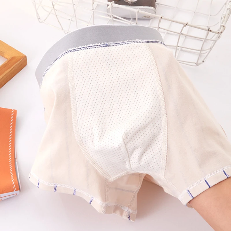 4PCS Teens Cotton Soft Antibacterial Panties for Boys Striped Sporty Knickers Thin Breathable Briefs 7+y Young Child Underwears
