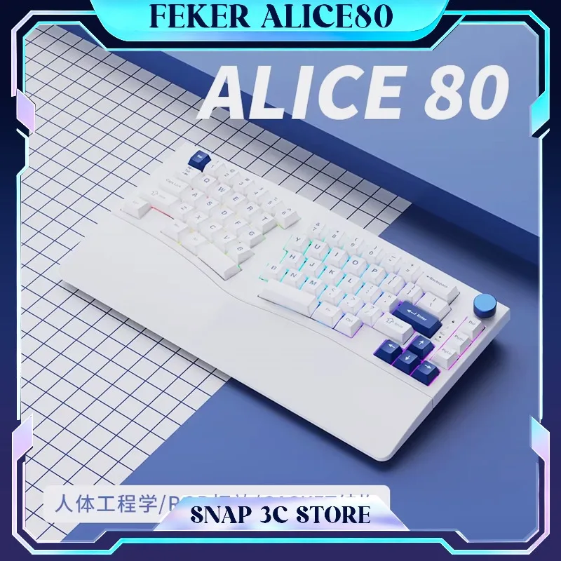 Feker Alice80 인체공학적 기계식 키보드 앨리스 레이아웃 가스켓 마운트 3도 경사 무선 블루투스 2.4G 핫 스왑 RGB 오피스