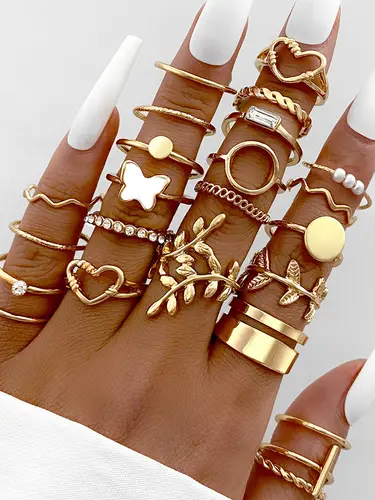 28pcs Fashion Ring Set for Women Heart Shaped Design Geometric Bohemian Element Accent Ring Daily Wear Dating Party Jewelry 2025 - Image 13