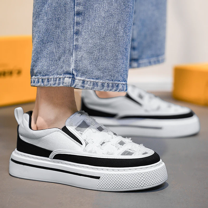 

Кроссовки мужские без шнуровки, повседневная Уличная обувь на платформе, дышащие, подходящие цвета, для вождения, весна