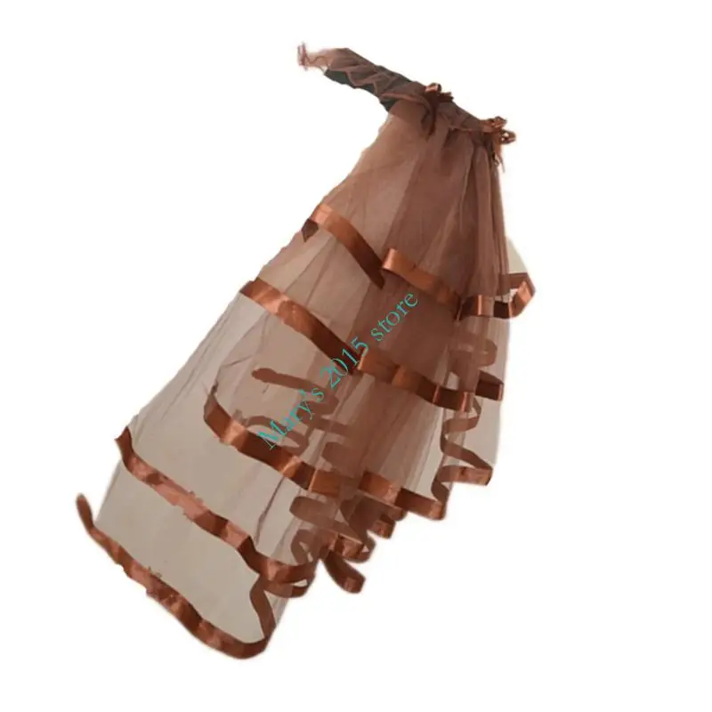 E15F Women's Elastic Waist Layered Long Tulle Skirt Ruffled Mesh Overskirt For Stage Performances Game Wear