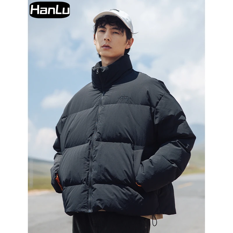 Men's 90 down short standing neck warm and thickened bread jacket Couple fleece patchwork down jacket