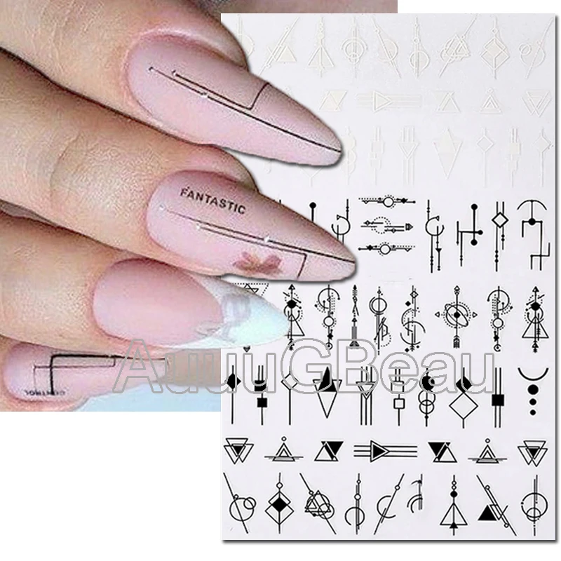 3d Nail Art Decals Geometric Lines Designs Love Letters Flowers Leaves Adhesive Sliders Nail Stickers Decoration For Manicure 1box snowflake santa nail stickers 3d art christmas nail art decorations 3d mixed snowflake decals manicure decoration