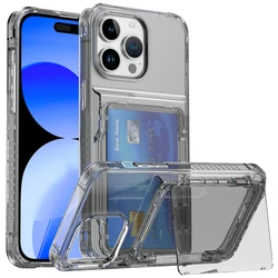 Clear Silicone Shockproof Phone Case with Card Slot Wallet Holder - iPhone 13 (Grey)