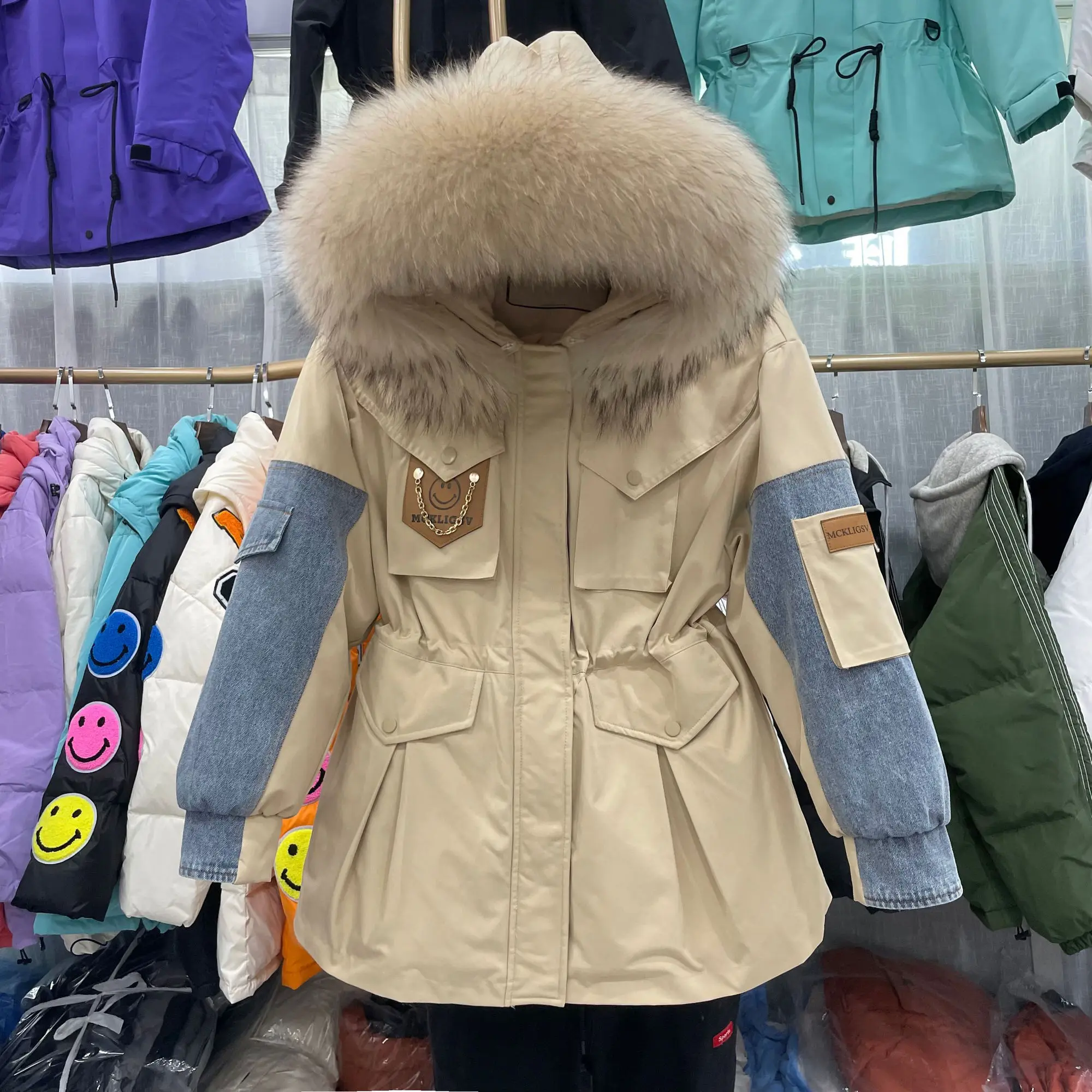 

Duck Down Jacket Women's White Winter Coat Real Fur 2023 New Mid-length Large Real Fox Fur Collar Hooded Loose Causal Parka