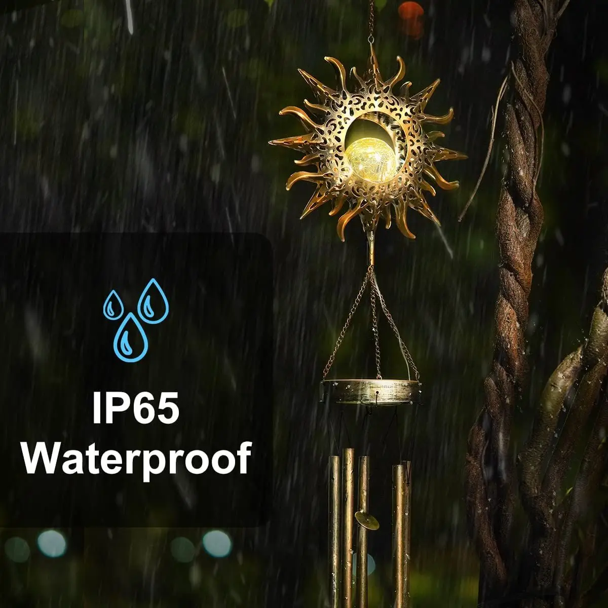 Wind Chimes Outdoor Glowing Moon Sun Stars Solar Glowing Wind Chim Metal Tubes Wind Bells for Home Decor Waterproof Chimes Gift 2