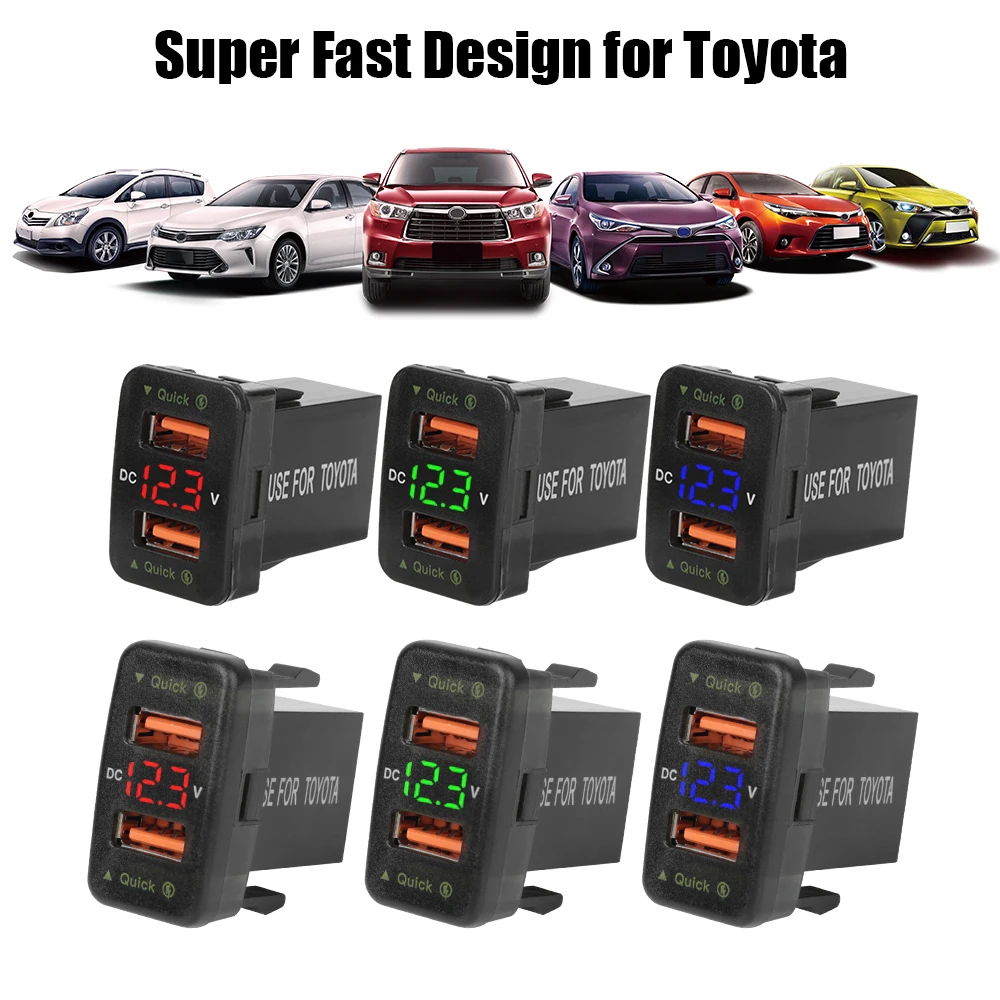 

Адаптер питания для Toyota QC автомобильное зарядное устройство для розетки Быстрая зарядка для мобильный телефон двойной USB 12-24 в вольтметр аксессуары для автомобиля