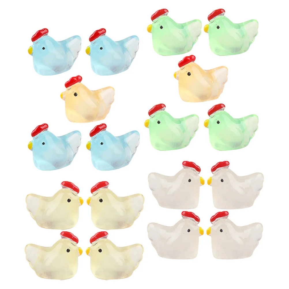 Easter Mini Resin Chicken 56Pcs Luminous Miniature Chickens Figurines Glow The Dark Tiny Chicken Hen Micro Fairy Garden fairy fencer f advent dark force