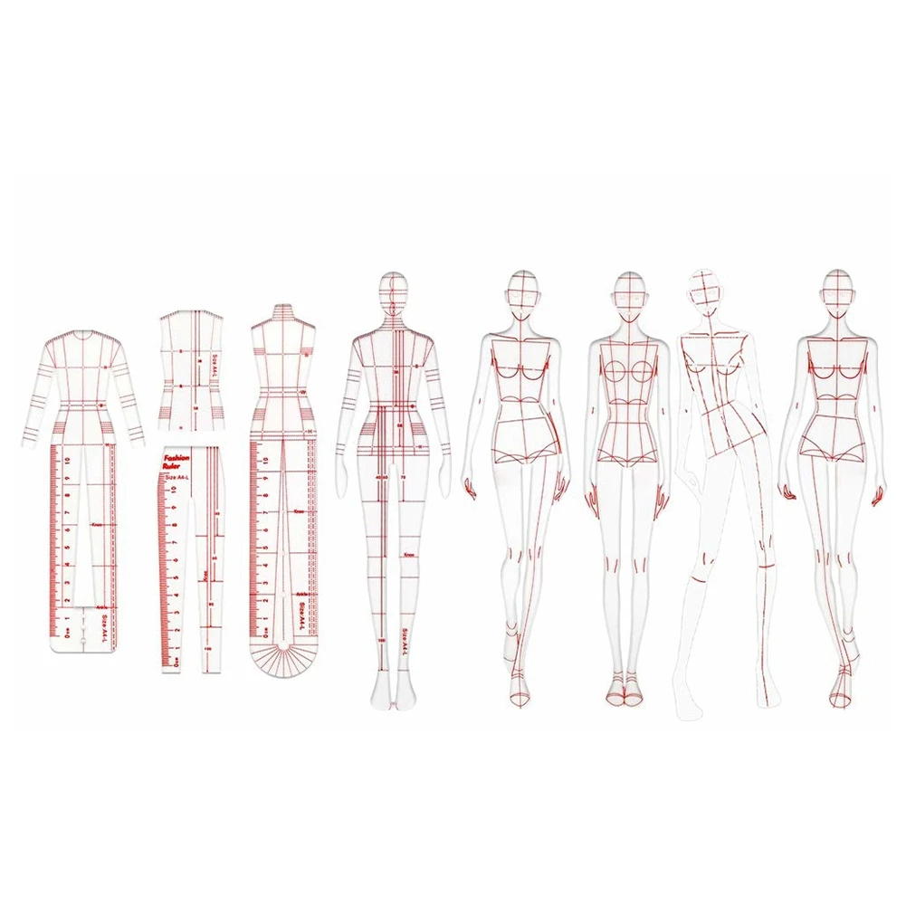 

Fashion Illustration Rulers Sketching Templates Ruler Sewing Humanoid Patterns Design Clothing Measuring,Combination