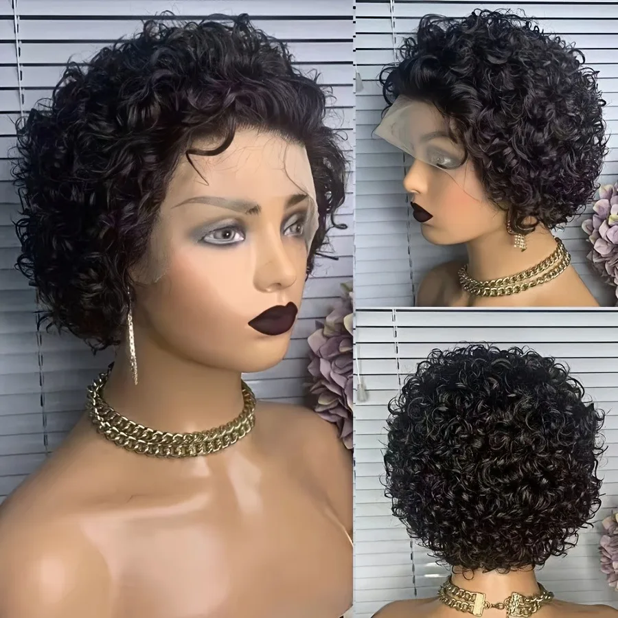 Pixie Cut Wigs Human Hair Short Curly Lace Front Human Hair Wigs Brazilian 13x4 Transparent Lace Wigs Water Wave Bob Wig 4