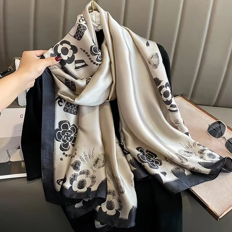 

2023 Luxury Brand Summer Autumn Women Fashion Silk Scarves Ladies Chiffon Shawl Beach Wrap Bandanna Muffler Female Scarf Pareo