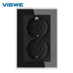 Wall Double Sockets Upright Crystal Glass Panel EU Germany AC Power Points Plug Outlets 110-250V Russia Spain Europe Home Office