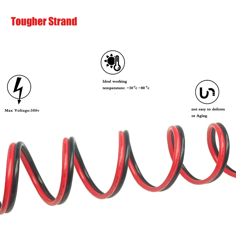 Red and Black 2-Pin PVC/Silicone Extension Cable with Tinned Copper Wire
