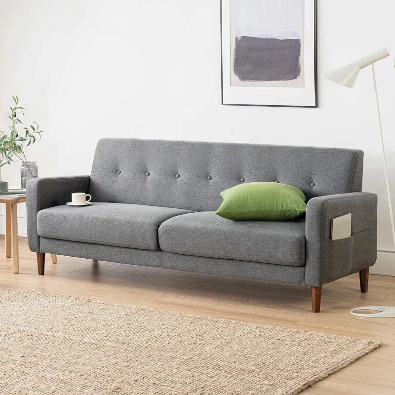 

Mellow Adair Mid-Century Modern Sofa Couch with Armrest Pockets, Tufted Linen Fabric, Dark Heather Grey