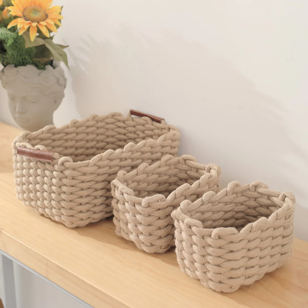 

Nordic Style Cotton Rope Woven Storage Basket Home Portable Toy Sundry Size 3-piece Set Desktop Baskets