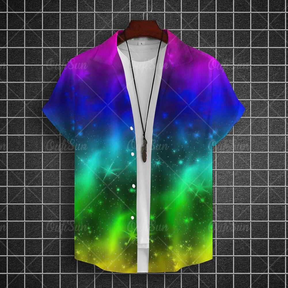 Rainbow Print Pride Month Party Summer Fashion Men's Casual Short Sleeve Shirts Casual Daily Wear Loose Oversized Top Size S-5XL 2