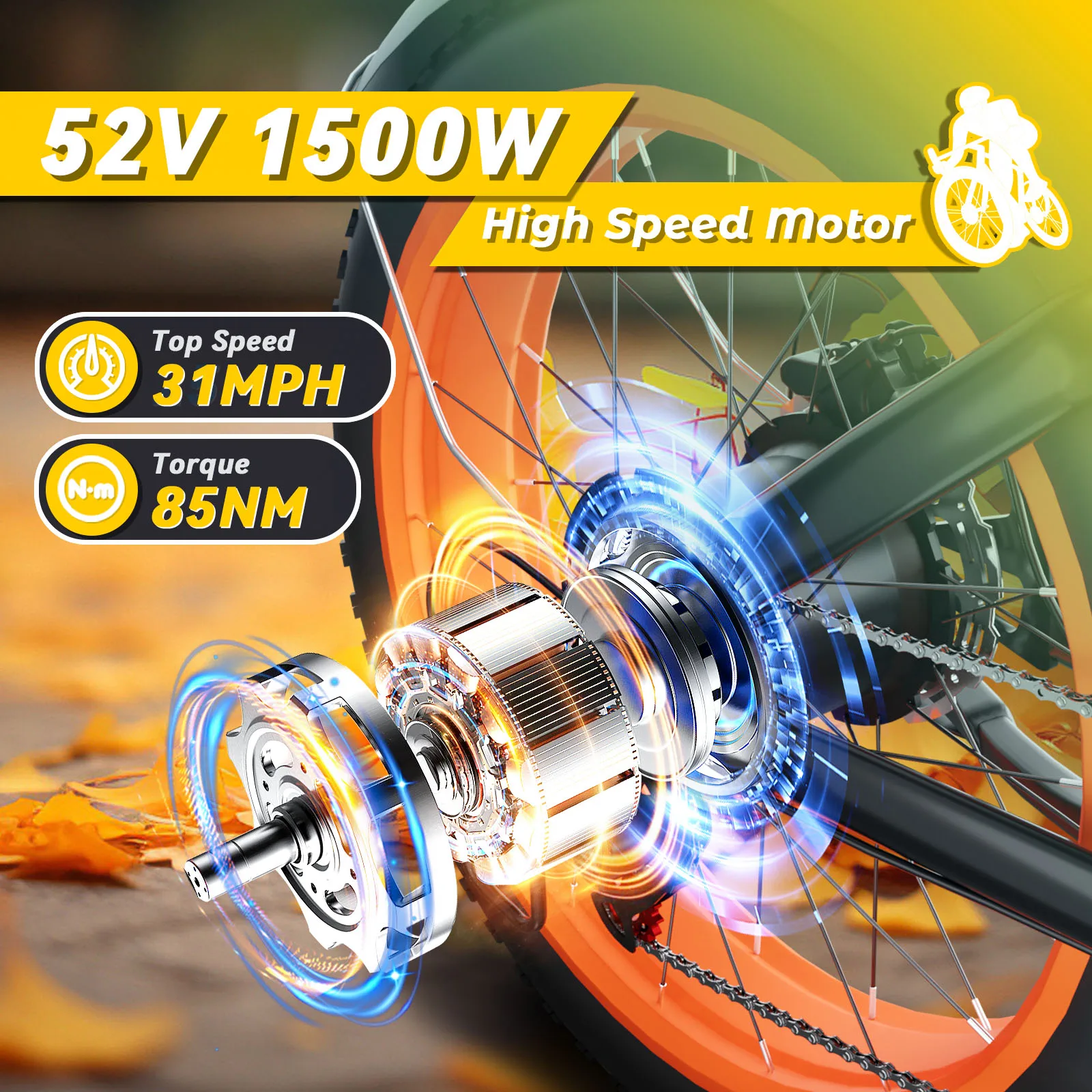 Moobelo B8 Electric Bike for Adults 20'' 1500W Motor 80 Miles Range 32MPH Mountain Snow Electric Bike 52V 20AH Removable Battery