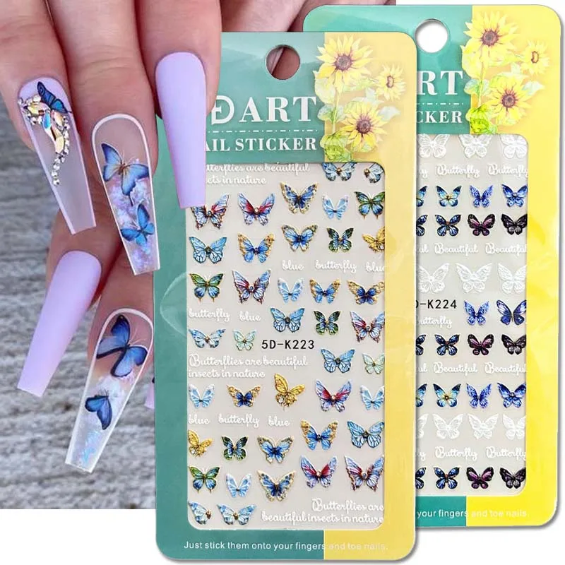 

5D Embossed Butterfly Nail Stickers Colorful Butterfly Nail Art Stickers Butterflies Nail Sticker Nail Designs Nail Supplies