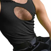 

Fashion Men's Cutout Waistcoat Round Neck Fashion All-match Simple Waistcoat INCERUN Sleeveless Party Solid Leisure Vests S-5XL