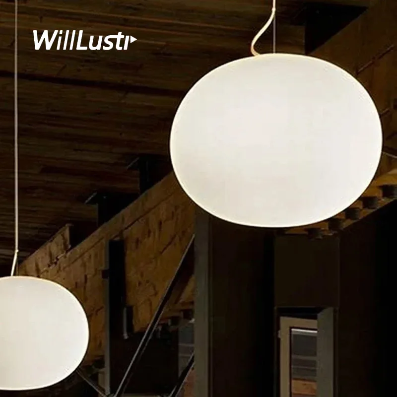 Lampada A Sospensione Ovale In Vetro Opalino Bianco Glo-Ball Sospensione Luce Ufficio Ristorante Hotel Casa Lampadario A Soffitto Sospeso