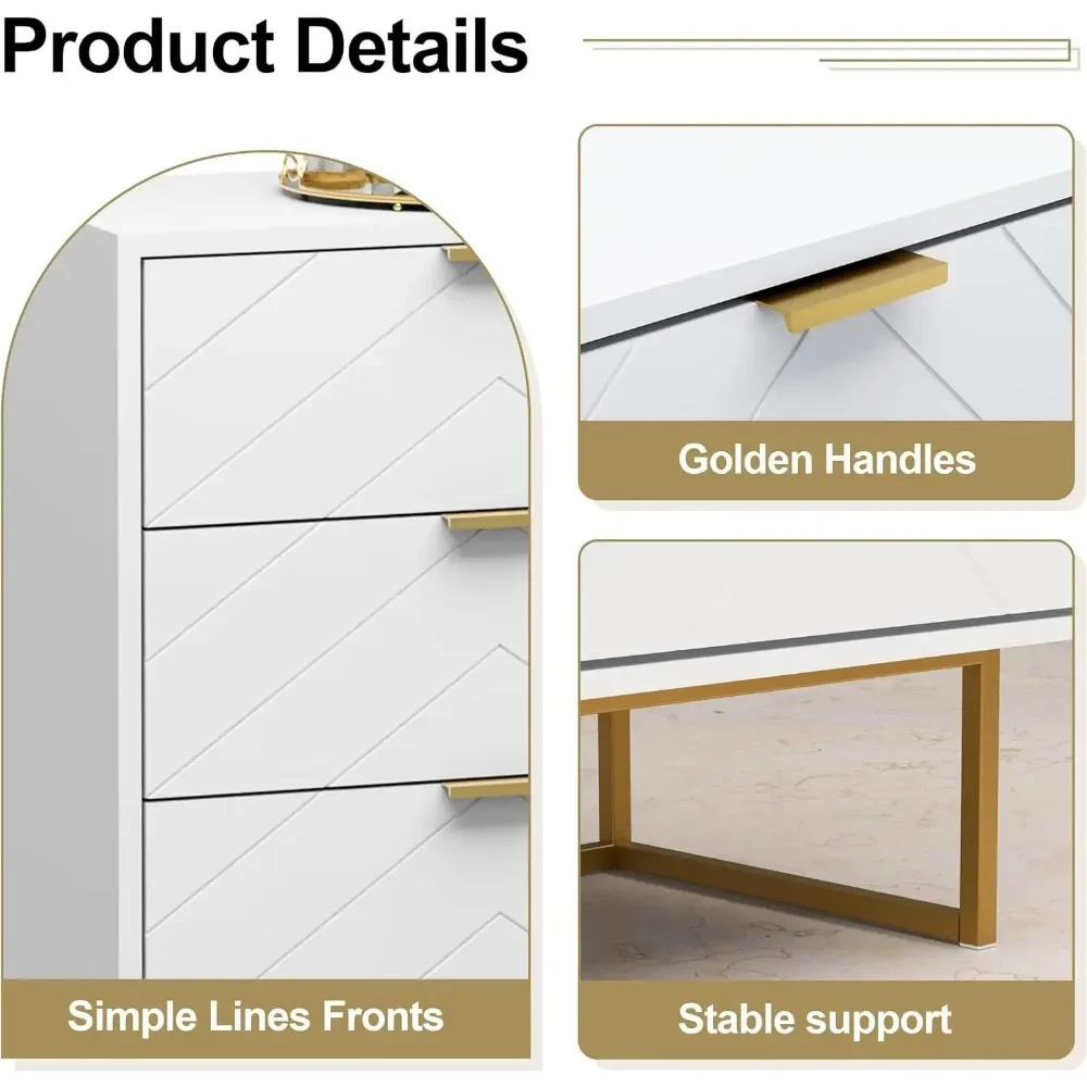 3 / 9 Drawers, Chest of Drawers,Dressers with Storage,Storage Cabinet with Golden Legs for Bedroom, Living Room, White / Black 5