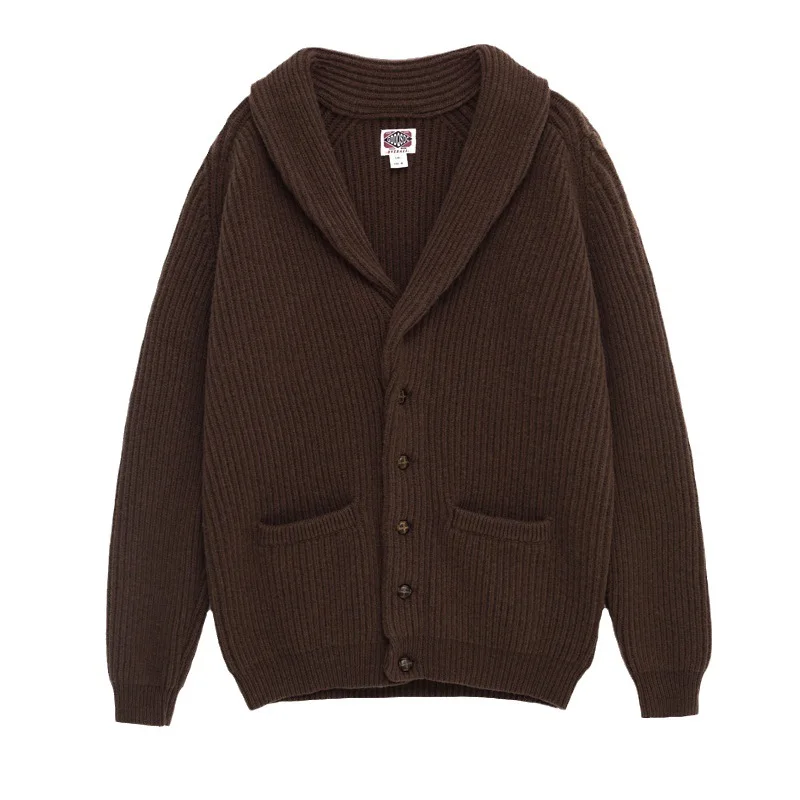 Wool Sweater Jacket Men Shawl Collar Cardigan Vintage Knitted Sweatercoat Amekaji Classic British Thick Thermal Winter Coat