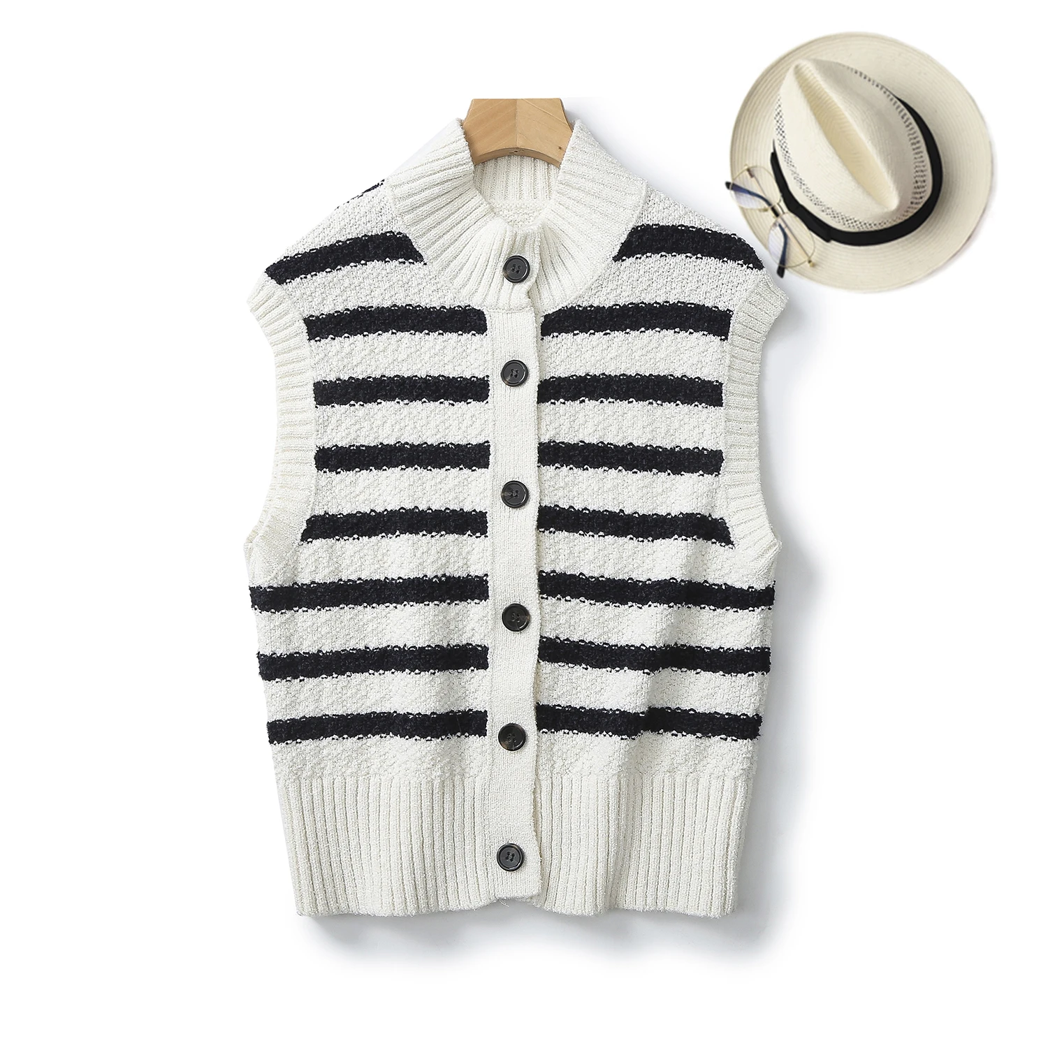 

Ethereal MD 2024 new style of Ladies casual French slouchy black and white striped knit vest vest