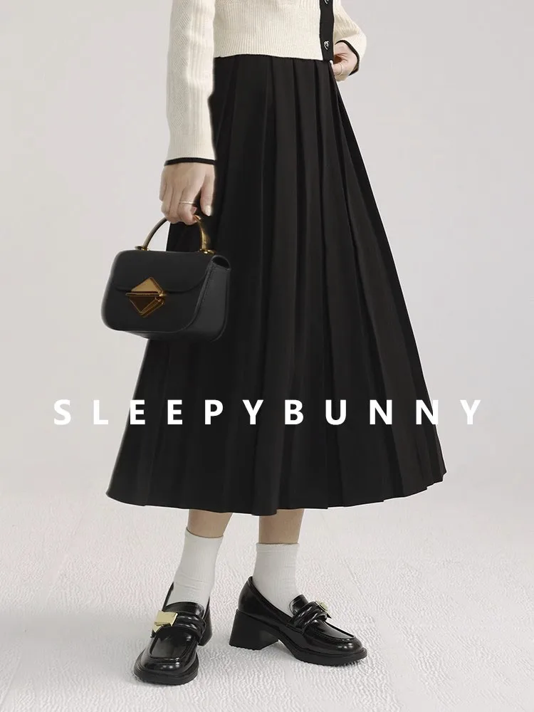 

Fashion Elegant Black Mid-length Skirts 2023 Autumn Pleated Sports Women's Aesthetic Hip Wrap A-line Half Skirt Half Dress