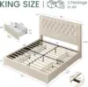 King Size Platform Bed Frame with 4 Storage Drawers and Headboard Linen Upholstered Bed Frame Tufted Beds , Beige 2