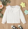 Kids Girl 1-6Y Button T Shirt Hollow Lace Collar White Long Sleeved Lovely Korean Version Top Autumn Toddler Girl Clothes 1