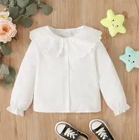 Kids Girl 1-6Y Button T Shirt Hollow Lace Collar White Long Sleeved Lovely Korean Version Top Autumn Toddler Girl Clothes 1