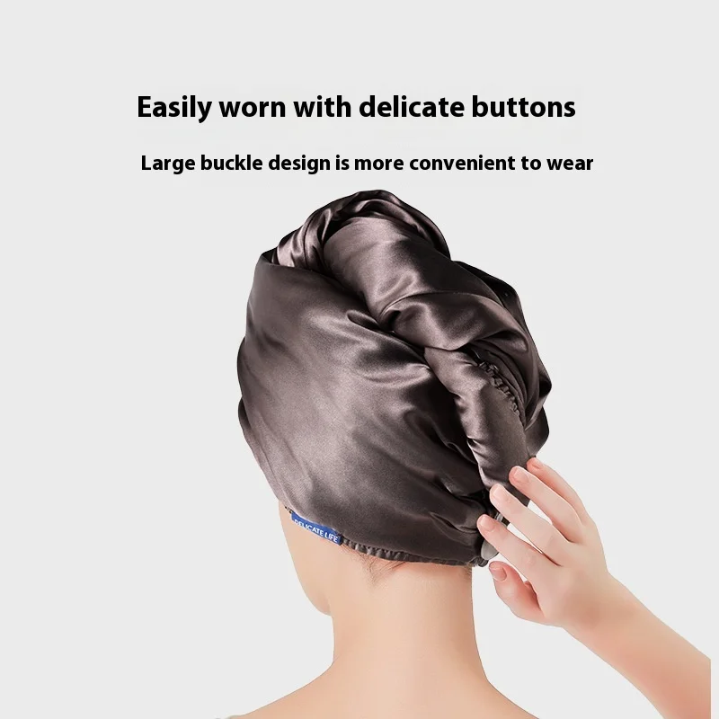 Luxury Thickened Satin Hair Drying Cap Towel Wrap Double Layer Coral Fleece Dry Hair Cap with Button for Fast Drying & Hair Care