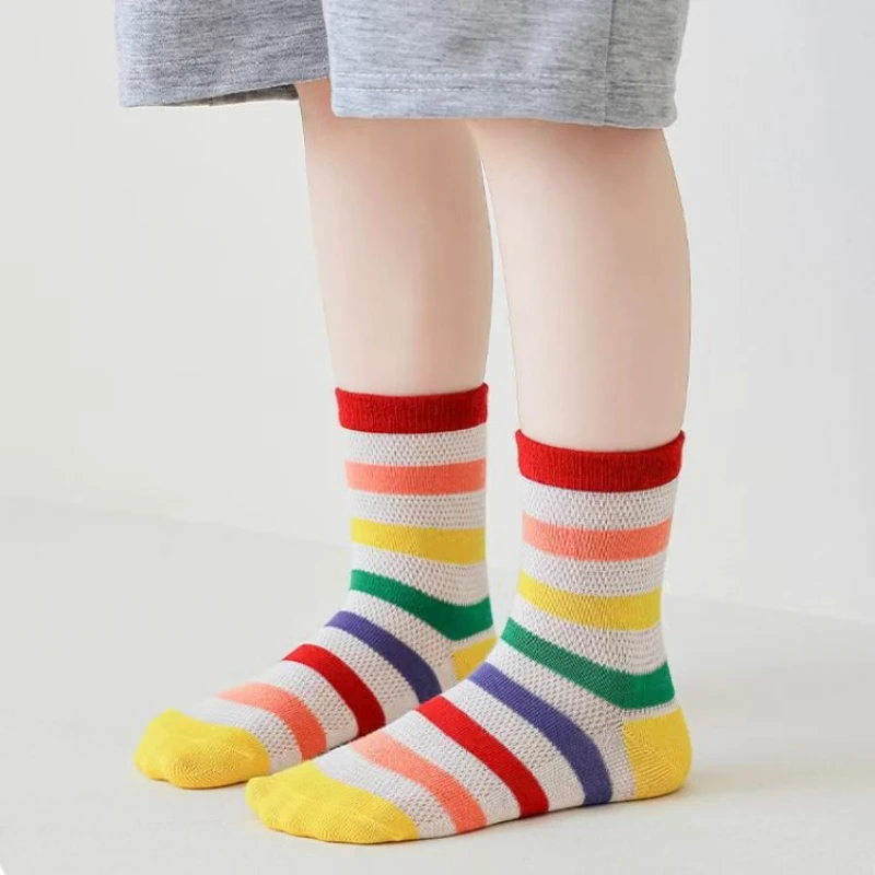 5 Pairs Children's Ankle Socks, Rainbow Design, Trendy, Cute, Lightweight for Summer, Breathable, Comfortable 4