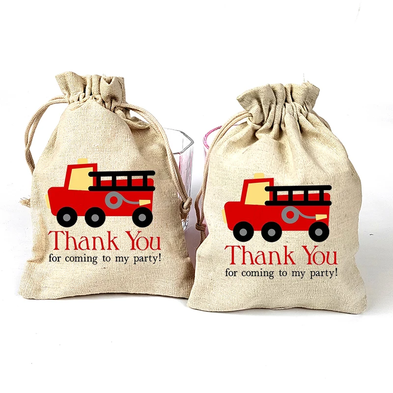 5pcs Fire Truck Engine thank you gift bags Firefighter Fireman themed boy girl 1st 2nd 3rd 4th Birthday party decoration favor